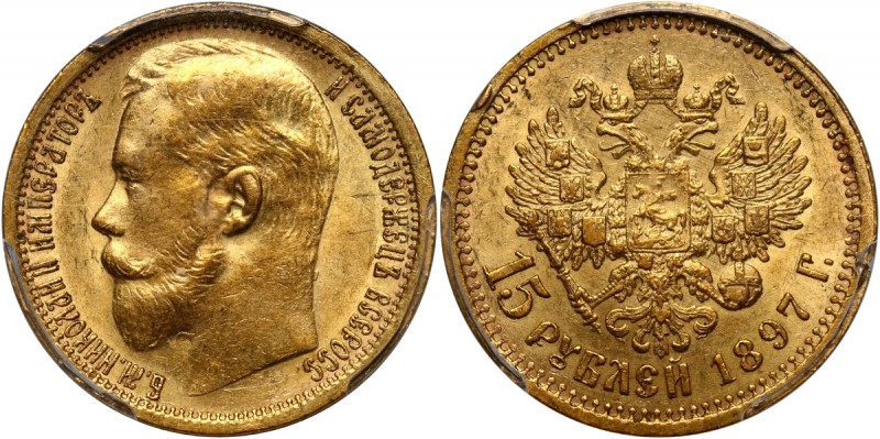 Russia, Nicholas II, 15 Roubles 1897 АГ, St. Petersburg Gold. Very nice coin.
Z...