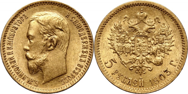 Russia, Nicholas II, 5 Roubles 1903 (АР), St. Petersburg Gold 4,30 g.
 Złoto 4,...