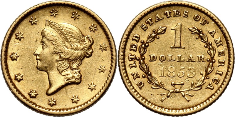 USA, Dollar 1853, Philadelphia Gold 1,66 g.
 Złoto 1,66 g.
Reference: Friedber...