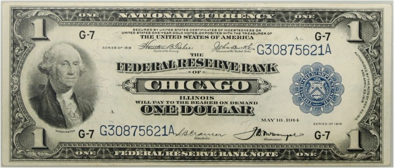 USA, National Currency, Illinois, the Federal Reserve Bank of Chicago, 1 Dollar ...