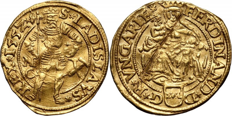 Hungary, Ferdinand I, Ducat 1552, Nagybanya Gold 3,52 g. Bent. Scratch on obvers...