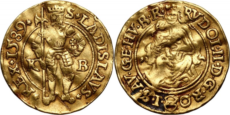 Hungary, Rudolf II, Ducat 1589 KB, Kremnitz Gold 3,41 g. Bent.
 Złoto 3,41 g. G...