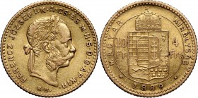 Hungary, Franz Joseph I, 4 Forint = 10 Francs 1889 KB, Kremnitz