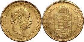 Hungary, Franz Josef I, 4 Forint = 10 Francs 1891 KB, Kremnitz