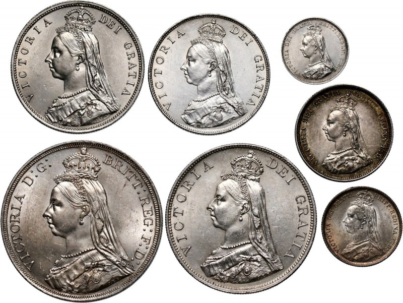 Great Britain, Victoria, Jubillee Coinage set, 1887 Set of seven silver coins fr...