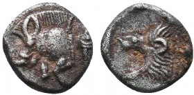 Greek Obol, Ca. 350-300 BC. AR

Condition: Very Fine

Weight: 0.6 gr
Diameter: 7.7 mm