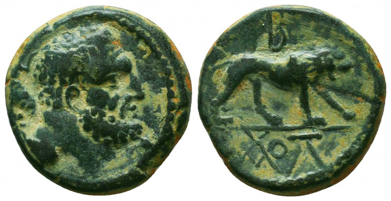 KINGS OF GALATIA. Amyntas (36-25 BC). Ae. Dated RY 5 (31/0).
Obv: Head of Herak...