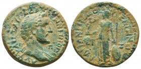 CILICIA. Mopsus. Antoninus Pius (138-161). Ae
Bareheaded bust right,
Rev: Athena standing left, holding crowning Nike and resting hand upon shield; ...