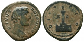 DIVUS ANTONINUS PIUS (Died 161). Sestertius. Rome.
Obv: DIVVS ANTONINVS.
Bare head right, slight drapery.
Rev: CONSECRATIO / S C.
Funeral pyre of ...