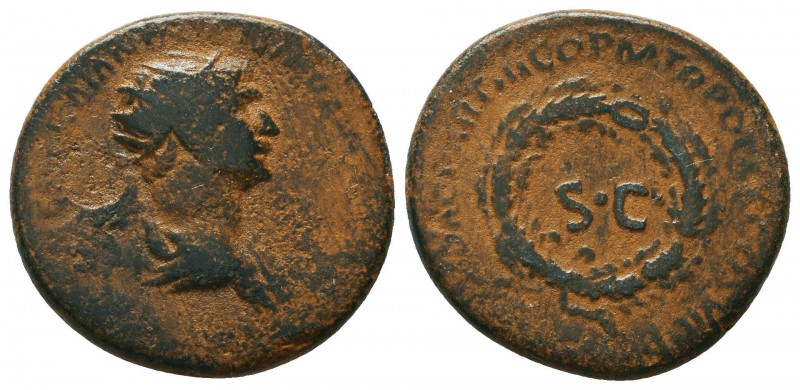 Trajan. A.D. 98-117. AE semis

Condition: Very Fine

Weight: 7.2 gr
Diamete...