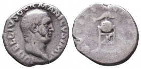 Vitellius - Tripod-Lebes Denarius. July-December 69 AD. Rome mint. Obv: A VITELLIVS GERM IMP AVG TR P legend with laureate bust right. Rev: XV VIR SAC...