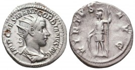 Gordianus III Pius (238-244 AD). AR Antoninianus

Condition: Very Fine

Weight: 3.7 gr
Diameter: 21.2 mm