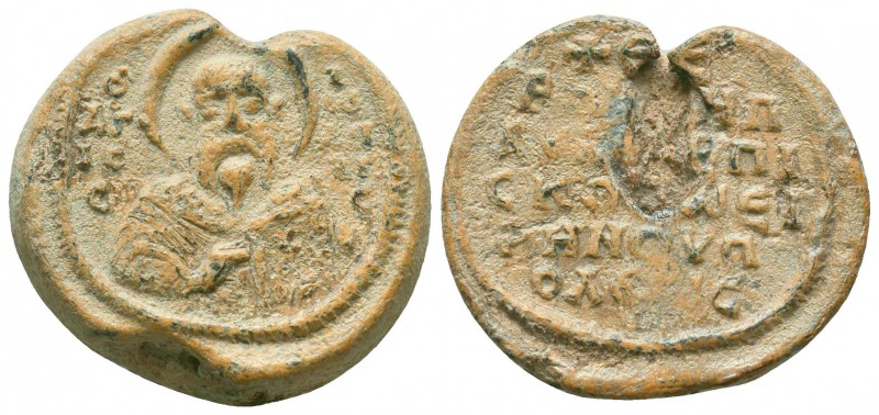 Byzantine lead seal of N. officer
(11th cent.).

Obverse: Bust of saint bisho...