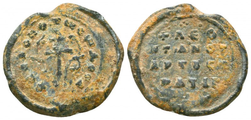 Byzantine lead seal of Leon Sampatir protonotarios
(10th cent.)

Obverse: Pat...