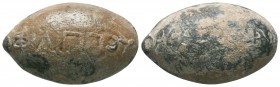 Roman Lead sling bullet, c. 3th–2rd centuries BC 

Condition: Very Fine

Weight: 37.2 gr
Diameter: 30 mm