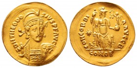 Theodosius II (402-450 AD). AV Solidus 

Condition: Very Fine

Weight: 4.6 gr
Diameter: 21 mm