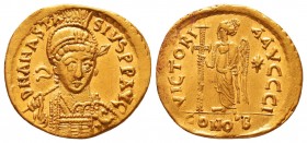 Anastasius I (491-518 AD). AV Solidus 

Condition: Very Fine

Weight: 4.1 gr
Diameter: 20 mm