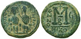 Byzantine Coins Ae, Justin II, with Sophia. 565-578. Æ Follis 

Condition: Very Fine

Weight: 12.9 gr
Diameter: 30 mm