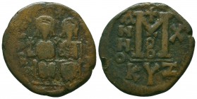 Byzantine Coins Ae, Justin II, with Sophia. 565-578. Æ Follis 

Condition: Very Fine

Weight: 12.5 gr
Diameter: 30 mm