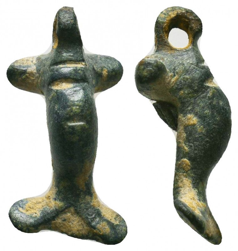Ancient Roman Dolphin Pendant!

Condition: Very Fine

Weight: 3.7 gr
Diamet...