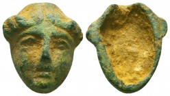 Ancient Roman Bronze young man head or mask!

Condition: Very Fine

Weight: 6.8 gr
Diameter: 17 mm
