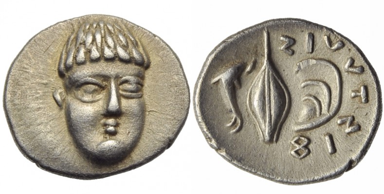Campania, Phistelia, Obol, c. 325-275 BC; AR (g 0,68; mm 11; h 12); Young male h...