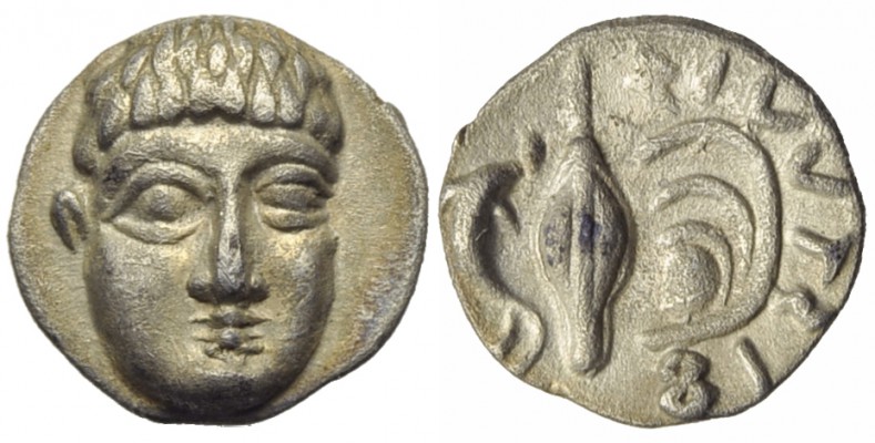 Campania, Phistelia, Obol, c. 325-275 BC; AR (g 0,62; mm 19; h 12); Young male h...