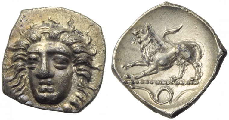 Campania, Phistelia, Obol, c. 325-275 BC; AR (g 0,65; mm 12; h 10); Female head ...