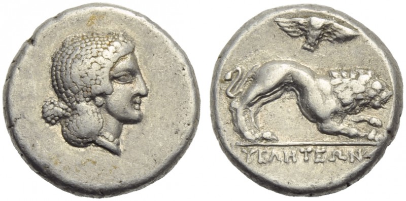 Lucania, Velia, Didrachm, c. 400-340 BC; AR (g 7,64; mm 19; h 9); Head of nimph ...