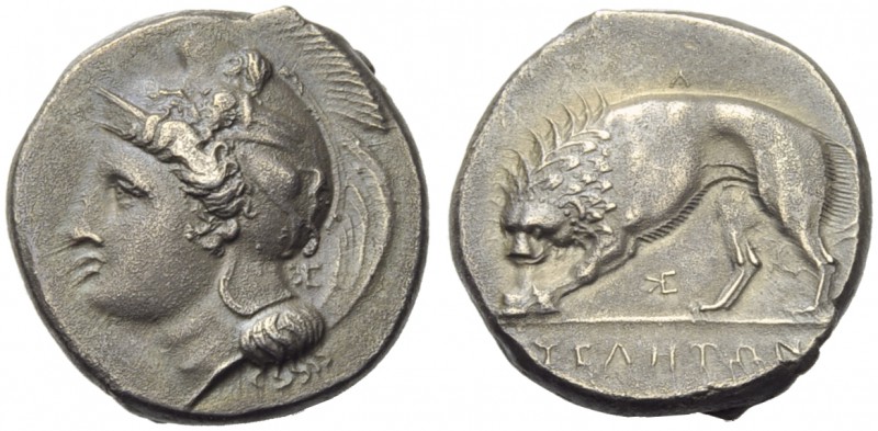Lucania, Velia, Didrachm, c. 334-300 BC; AR (g 7,28; mm 20; h 7); Head of Athena...