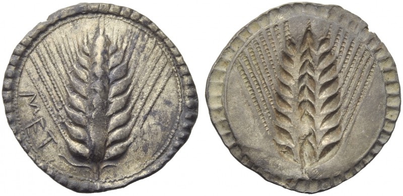 Lucania, Metapontion, Stater, c. 540-510 BC; AR (g 8,17; mm 28; h 12); MET, barl...