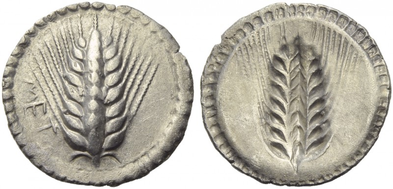 Lucania, Metapontion, Stater, c. 540-510 BC; AR (g 8,19; mm 28; h 12); MET, barl...