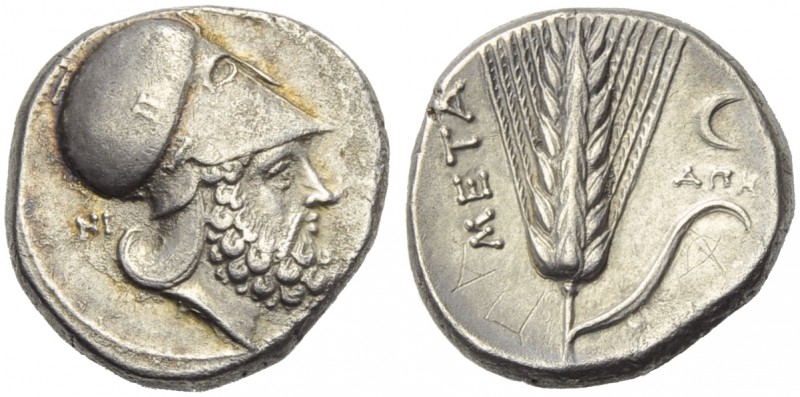 Lucania, Metapontion, Stater, c. 340-330 BC; AR (g 7,84; mm 21; h 3); Head of Le...