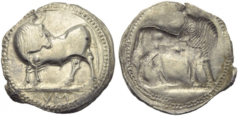 Lucania, Sybaris, Stater, c. 550-510 BC; AR (g 8,16; mm 30; h 12); Bull advancin...