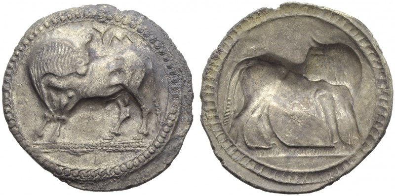 Lucania, Sybaris, Stater, c. 550-510 BC; AR (g 8,03; mm 30; h 12); Bull advancin...