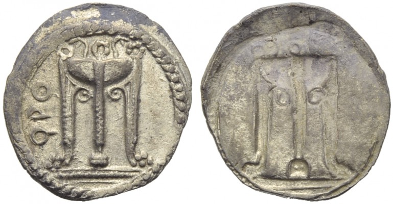 Bruttium, Croton, Drachm, c. 530-500 BC; AR (g 2,82; mm 21; h 12); ϘPO, tripod w...