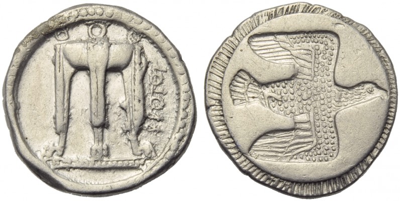 Bruttium, Croton, Stater, c. 530-500 BC; AR (g 8,03; mm 23; h 6); ϘPOTON, tripod...
