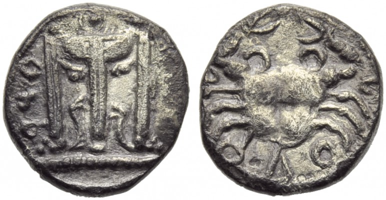 Bruttium, Croton, Triobol, c. 525-425 BC; AR (g 1,32; mm 11; h 11); ϘPO, tripod ...