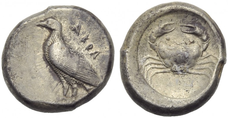 Sicily, Akragas, Didrachm, c. 500-495 BC; AR (g 8,74; mm 19; h 9); AKPA, eagle s...
