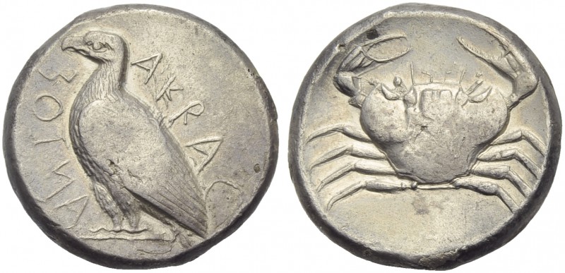 Sicily, Akragas, Tetradrachm, c. 471-430 BC; AR (g 17,05; mm 26; h 1); AKPAC - A...