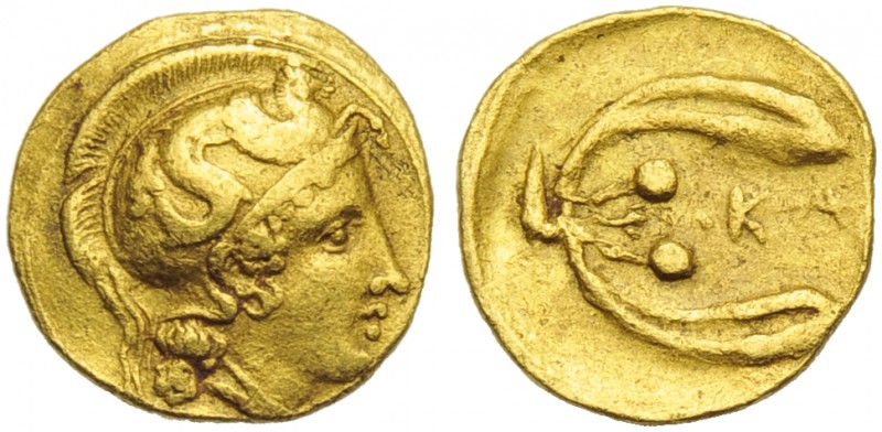 Sicily, kamarina, Diobol, c. 406-405 BC; AV (g 1,06; mm 10; h 9); Head of Athena...