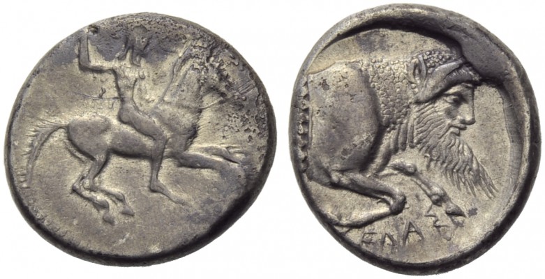 Sicily, Gela, Didrachm, c. 490-475 BC; AR (g 8,53; mm 22; h 10); Horseman gallop...