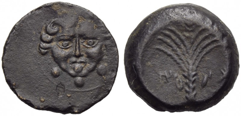 Sicily, Motya, Tetras, c. 413-409 BC; AE (g 6,70; mm 20; h 6); Facing gorgoneion...