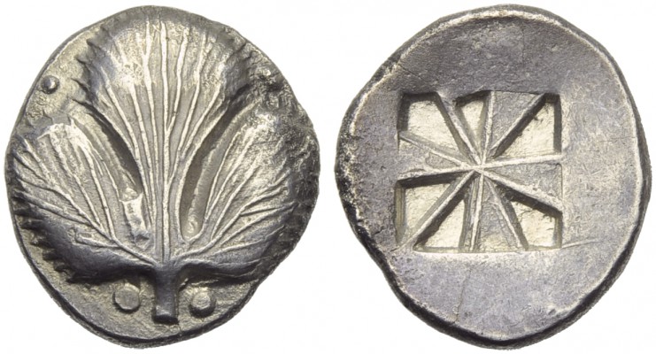 Sicily, Selinus, Didrachm, c. 540-515 BC; AR (g 8,77;mm 23; h 9); Selinon leaf; ...