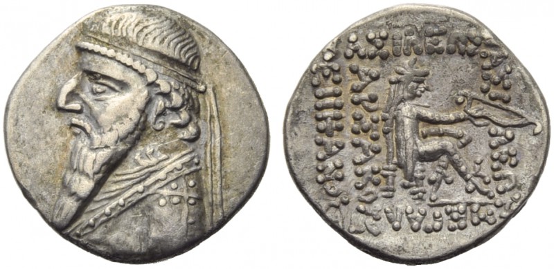 Mithradates II (123-88), Drachm, Rhagae, 109-95 BC; AR (g 4,10; mm 20; h 12); Be...