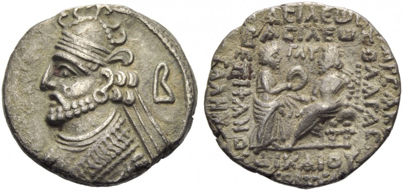 Vologases III (105-147), Tetradrachm, Seleukeia on the Tigris, January AD 121; B...