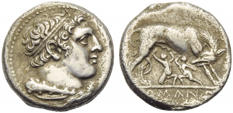 Anonymous, Didrachm, Neapolis (?), 289 BC; AR (g 6,65; mm 19; h 6); Head of Herc...