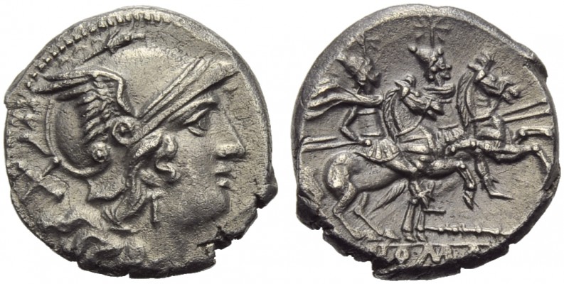 Staff series, Denarius, Sicily, c. 209-208 BC; AR (g 4,52; mm 18; h 12); Helmete...