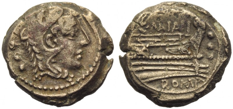C. Maianus, Quadrans, Rome, 153 BC; AE (g 6,97; mm 20; h 12); Head of Hercules r...