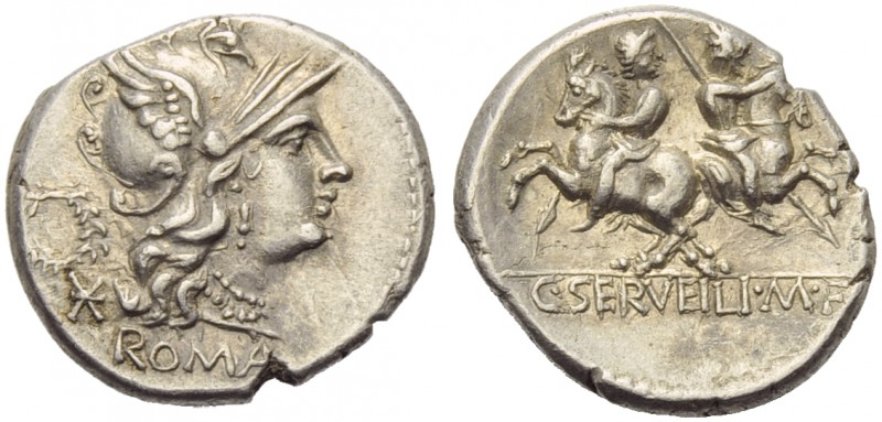 C. Servilius M.f., Denarius, Rome, 136 BC; AR (g 3,91; mm 19; h 11); Helmeted he...